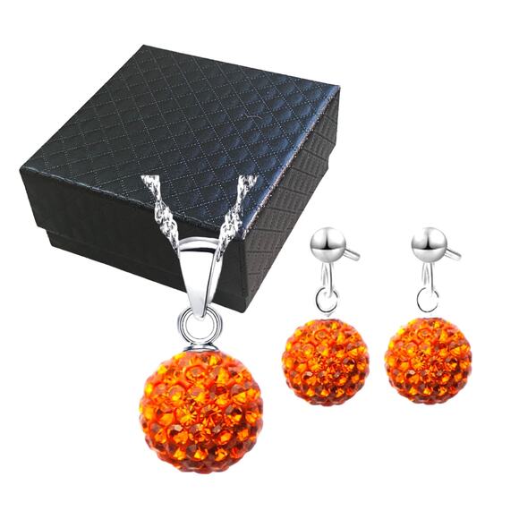 Orange Rhinestone Gemstone Birthstone Disco Ball Necklace & Drop Earrings Set - Picture 1 of 5